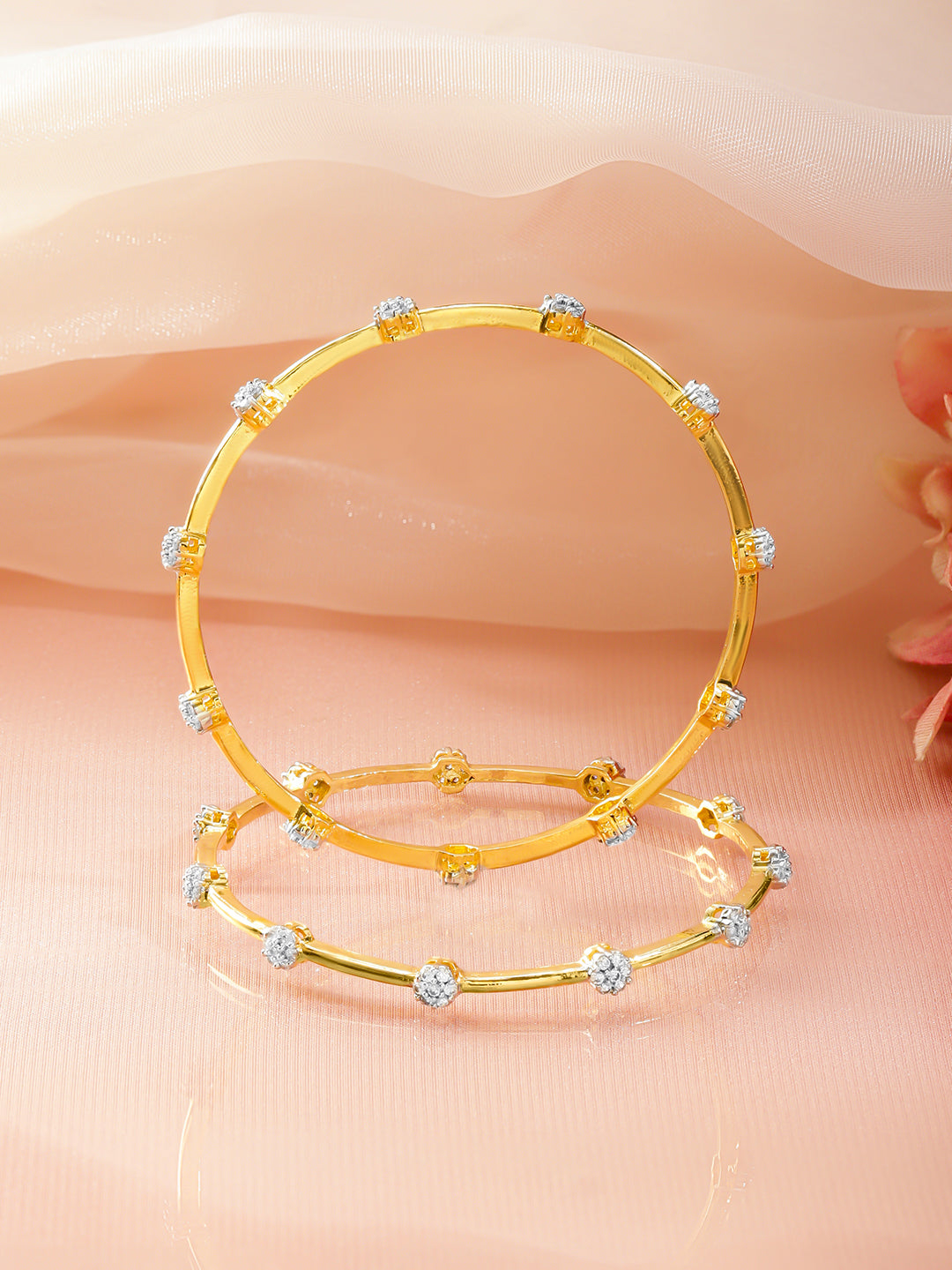Golden Bangles With Kundan & Crystal Work