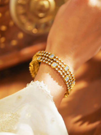 American Diamond Zirconia Studded Gold Bangles Set Of 2