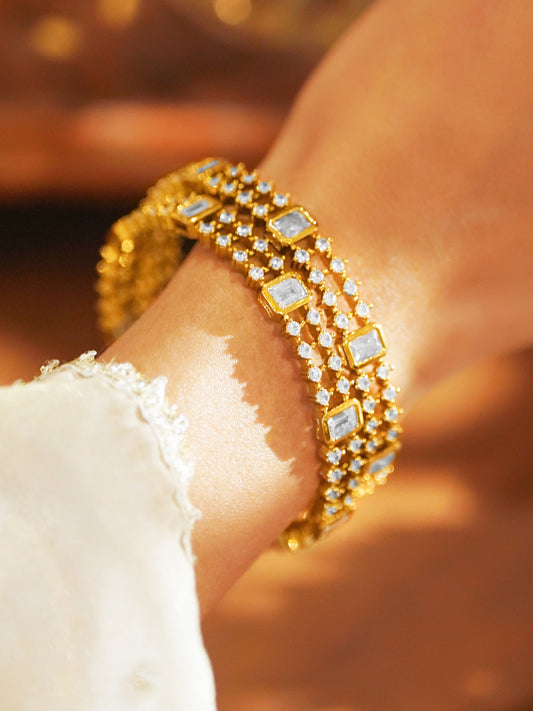 American Diamond Zirconia Studded Gold Bangles Set Of 2