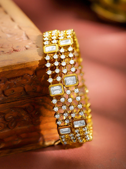 American Diamond Zirconia Studded Gold Bangles Set Of 2