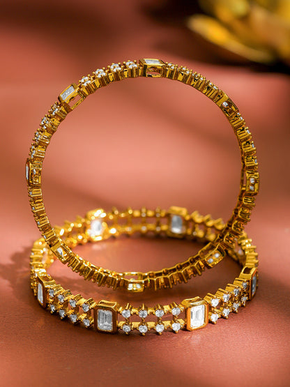 American Diamond Zirconia Studded Gold Bangles Set Of 2