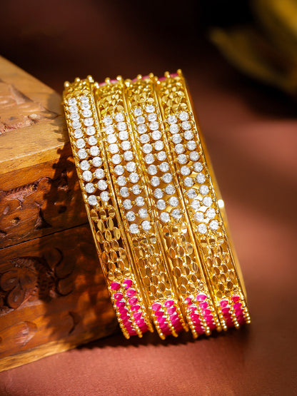 Pink & White Elegance Golden Bangles Set of 4