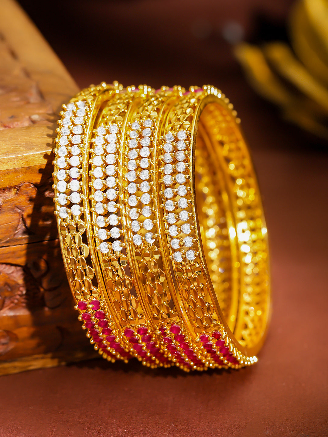 Pink & White Elegance Golden Bangles Set of 4