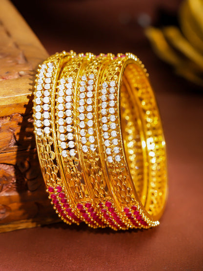 Pink & White Elegance Golden Bangles Set of 4