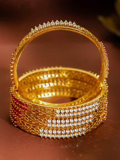 Pink & White Elegance Golden Bangles Set of 4