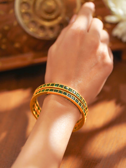 Gold Toned Green Bangles Set Of 2