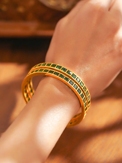 Gold Toned Green Bangles Set Of 2