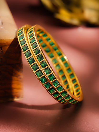 Gold Toned Green Bangles Set Of 2