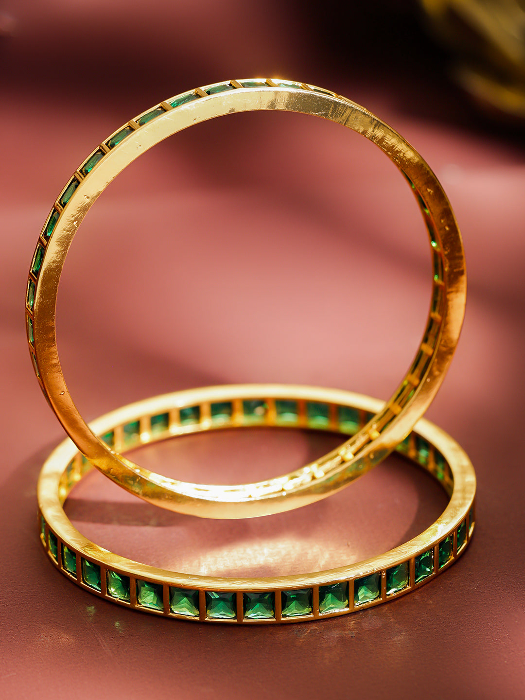 Gold Toned Green Bangles Set Of 2