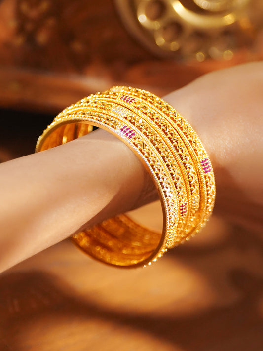 White Studded Gold Toned Bangles Set Of 4