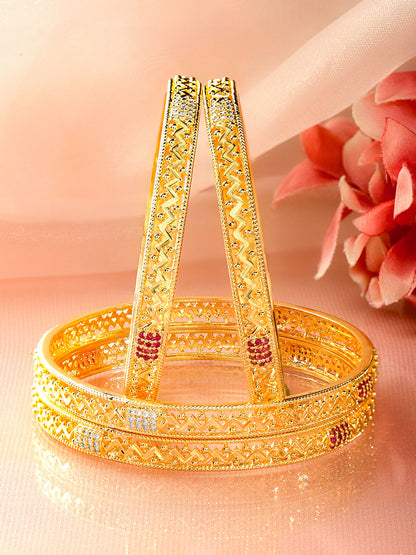 White Studded Gold Toned Bangles Set Of 4
