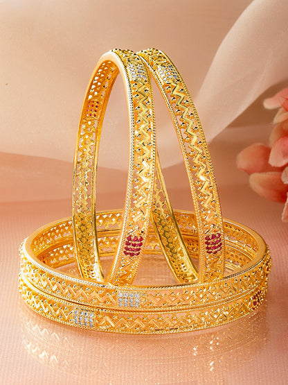 White Studded Gold Toned Bangles Set Of 4