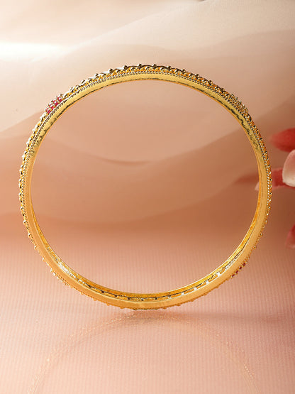 White Studded Gold Toned Bangles Set Of 4