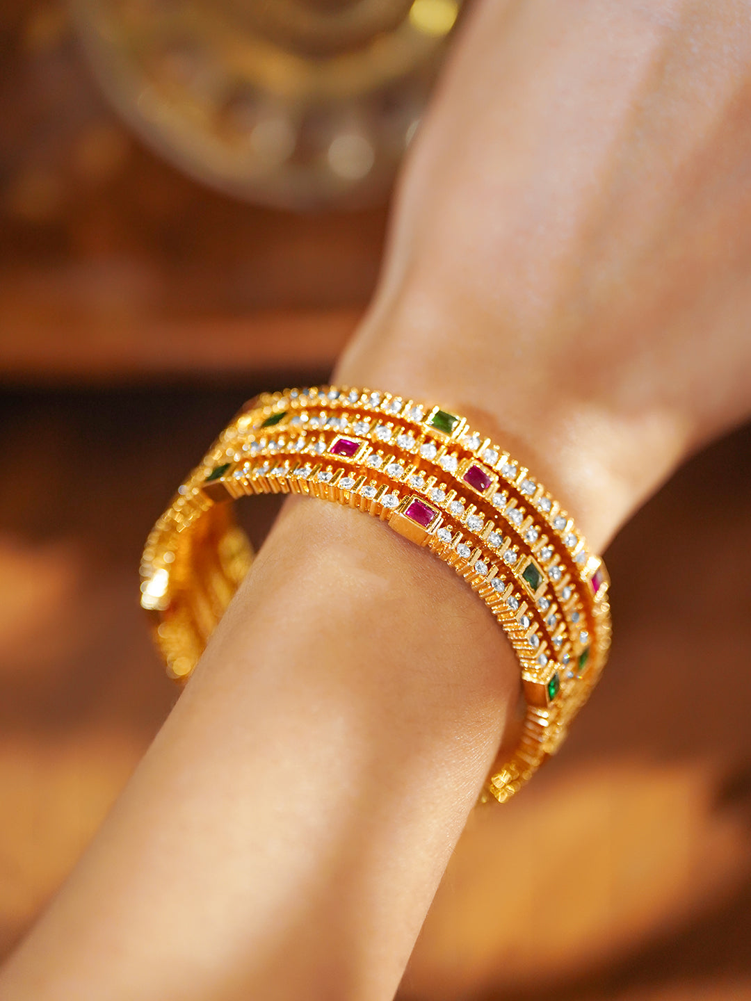 Set Of 4 American Diamond Zirconia Golden Bangles