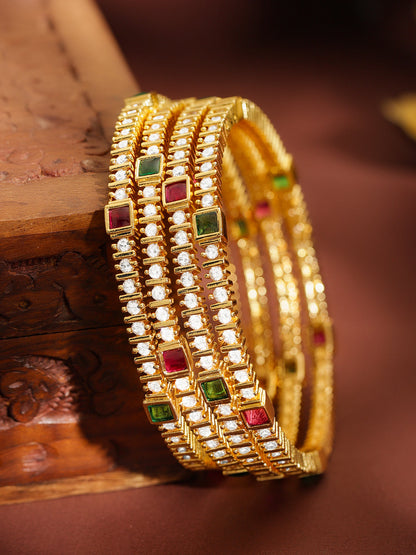 Set Of 4 American Diamond Zirconia Golden Bangles