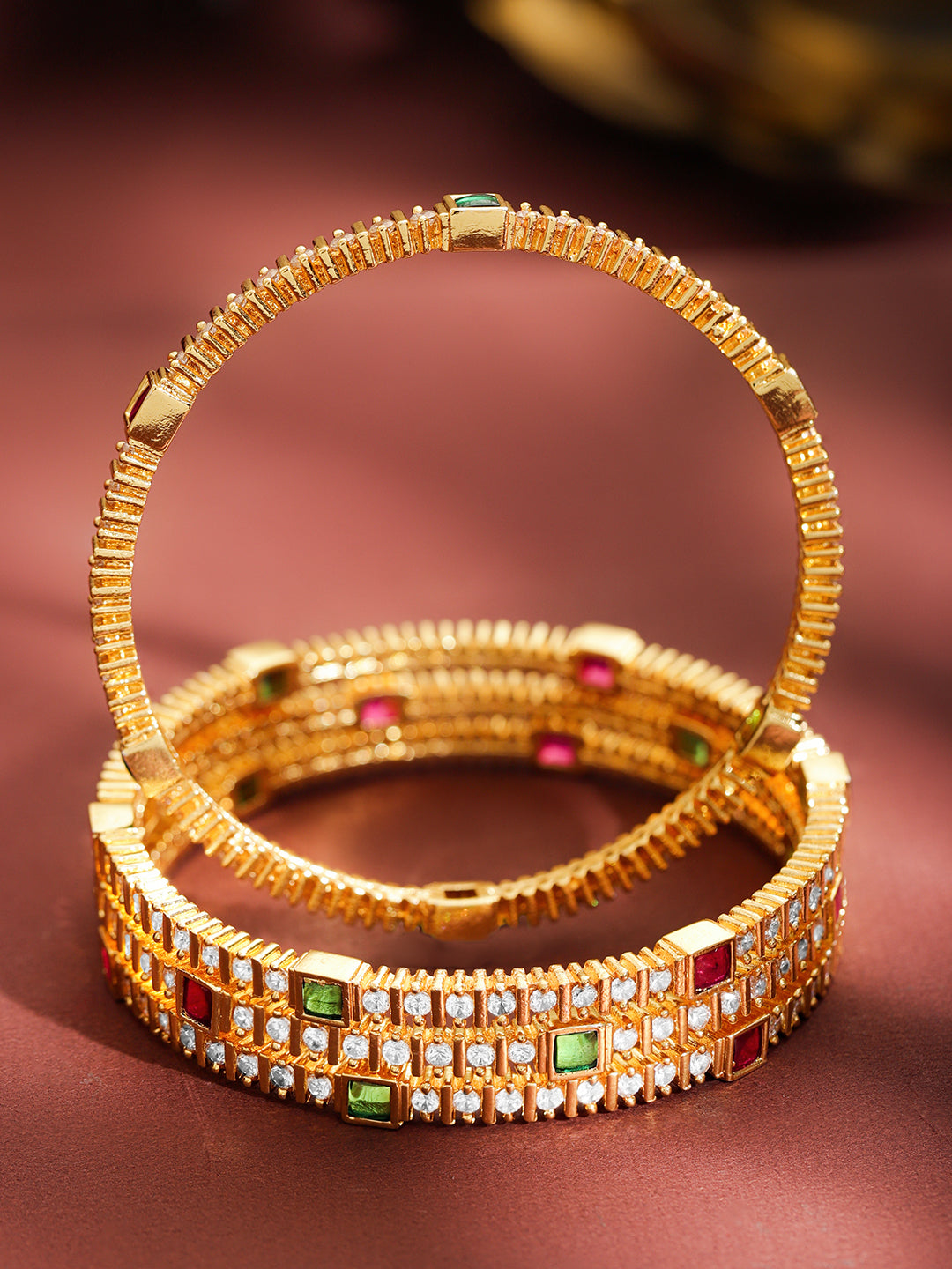 Set Of 4 American Diamond Zirconia Golden Bangles