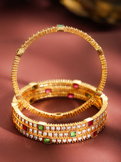 Set Of 4 American Diamond Zirconia Golden Bangles