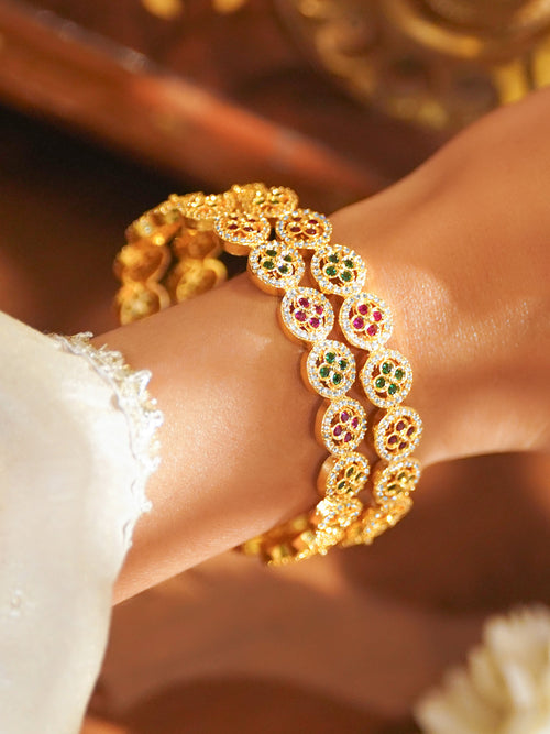 American Diamond Zirconia Pink & Green Bangles Set Of 2
