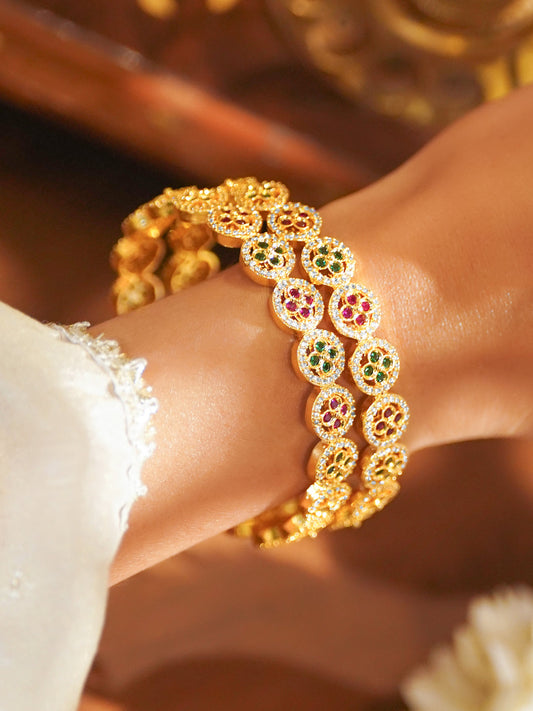 American Diamond Zirconia Pink & Green Bangles Set Of 2