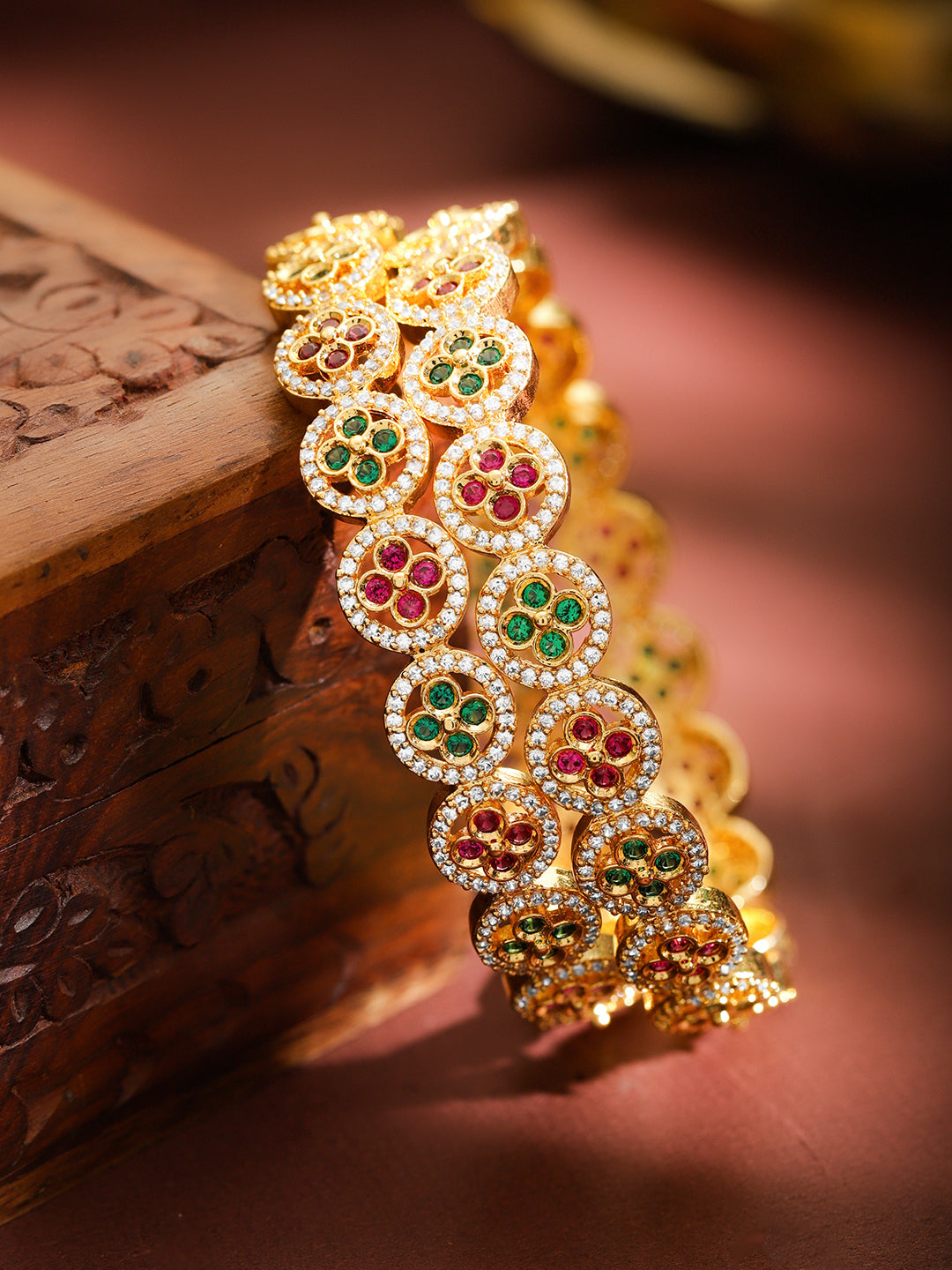 American Diamond Zirconia Pink & Green Bangles Set Of 2