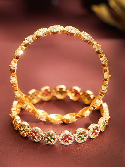 American Diamond Zirconia Pink & Green Bangles Set Of 2