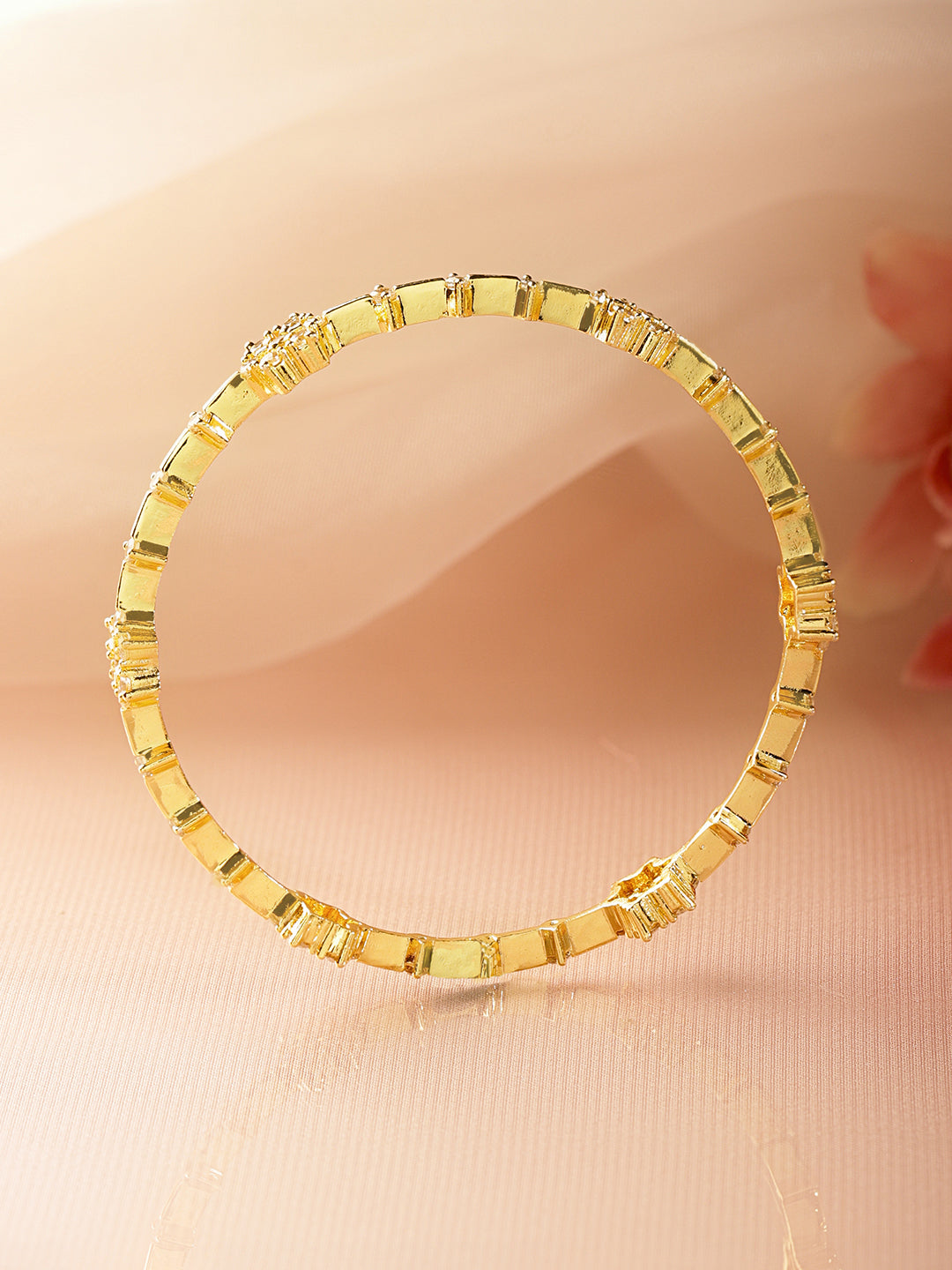 Floral American Diamond Zirconia Gold Bangles Set Of 4