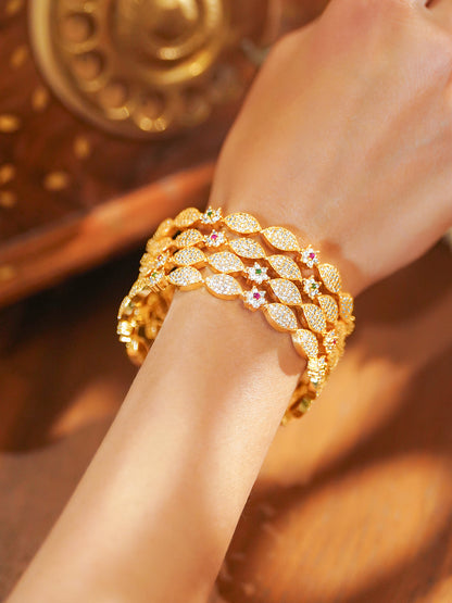 Golden American Diamond Zirconia Bangles Set Of 4