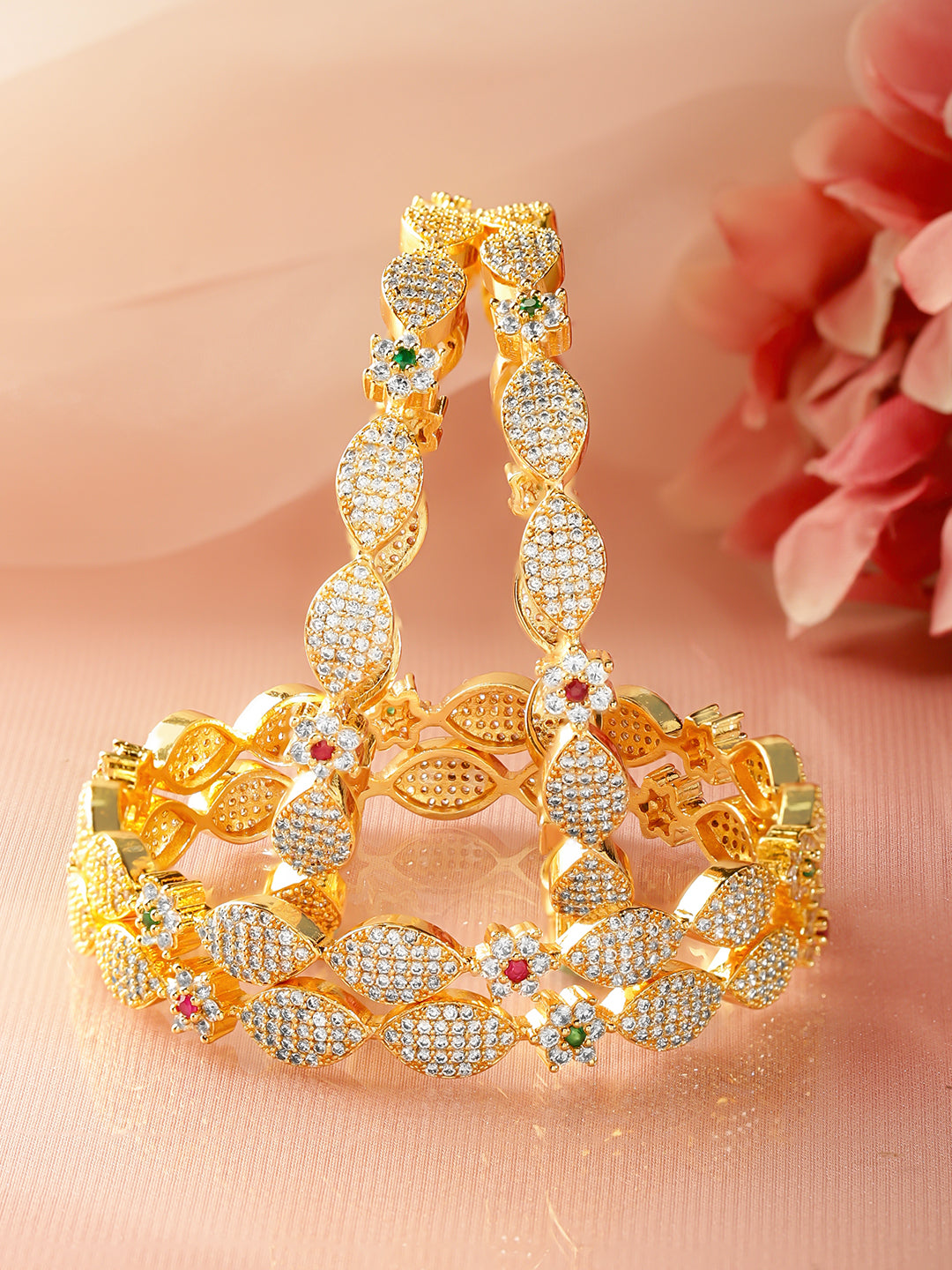 Golden American Diamond Zirconia Bangles Set Of 4