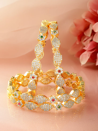 Golden American Diamond Zirconia Bangles Set Of 4