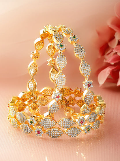 Golden American Diamond Zirconia Bangles Set Of 4
