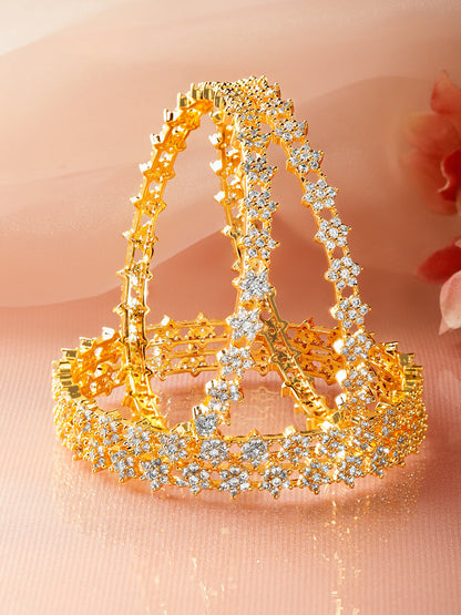 Floral American Diamond Zirconia Golden Bangles Set Of 4