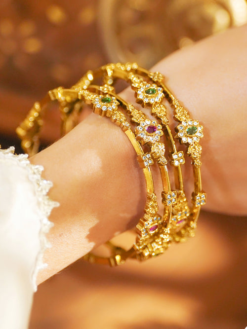 Multicolor Glam Golden Bangles Set of 4