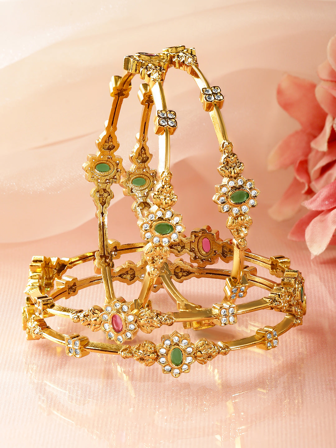 Multicolor Glam Golden Bangles Set of 4