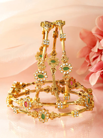 Multicolor Glam Golden Bangles Set of 4