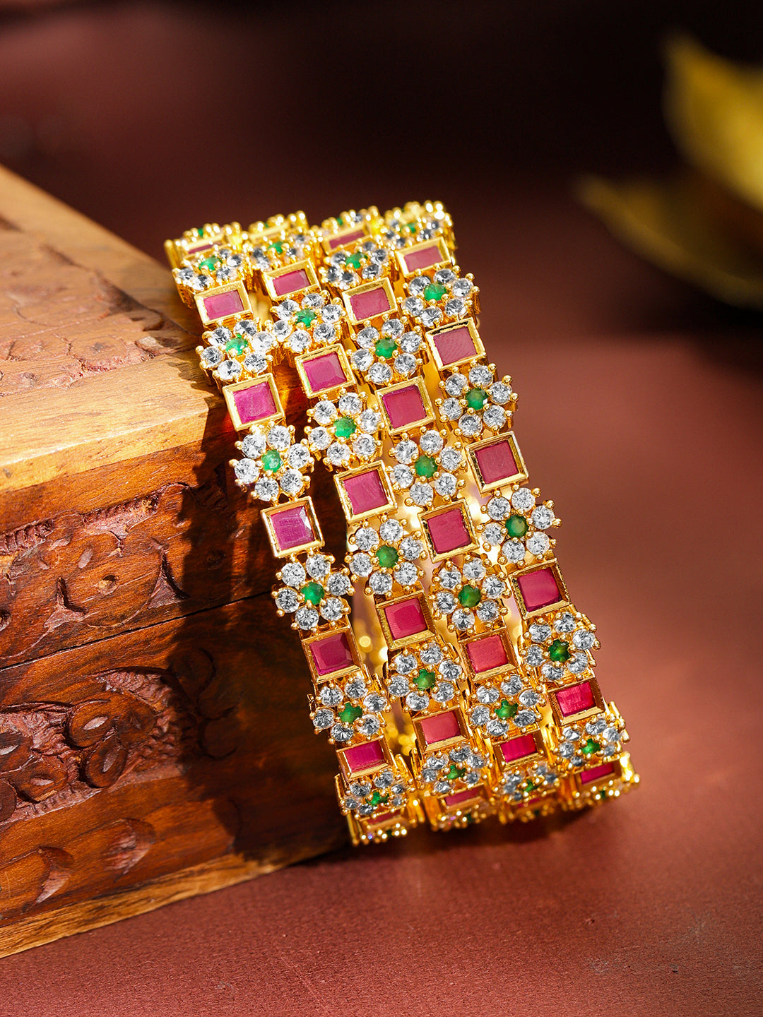 Gold Toned Multicolor Studded Bangles Set Of 4