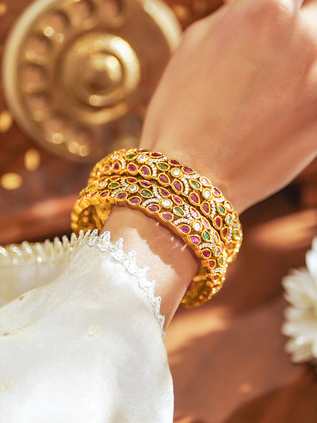 Multicolor American Diamond Zirconia Bangles Set Of 2