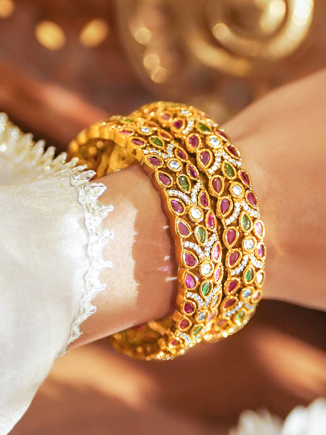 Multicolor American Diamond Zirconia Bangles Set Of 2