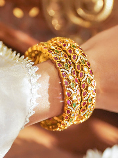Multicolor American Diamond Zirconia Bangles Set Of 2