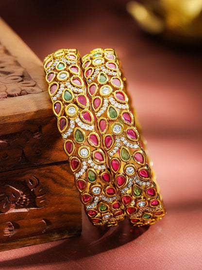 Multicolor American Diamond Zirconia Bangles Set Of 2