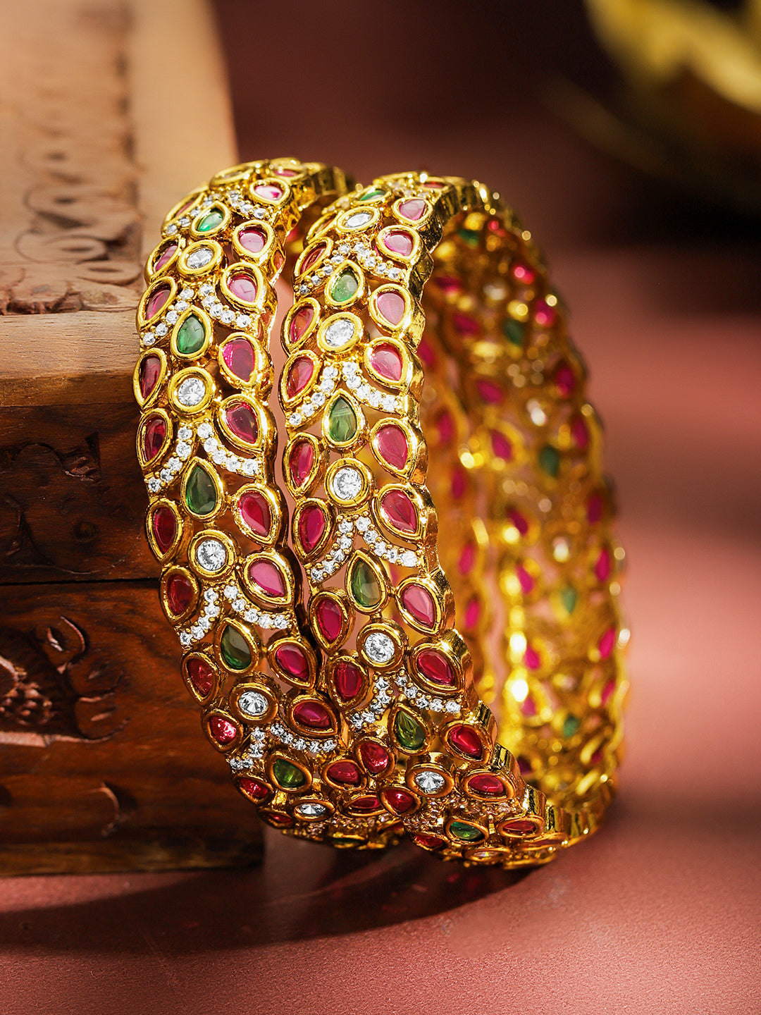 Multicolor American Diamond Zirconia Bangles Set Of 2