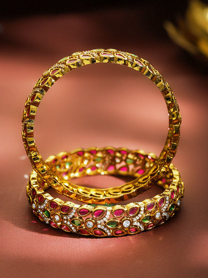 Multicolor American Diamond Zirconia Bangles Set Of 2