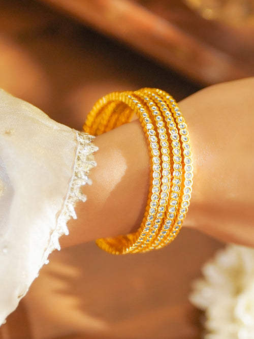 Gold Toned American Diamond Zirconia Studded Bangles Set Of 4