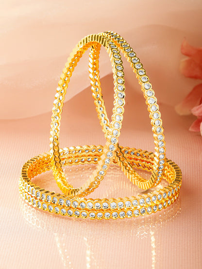 Gold Toned American Diamond Zirconia Studded Bangles Set Of 4