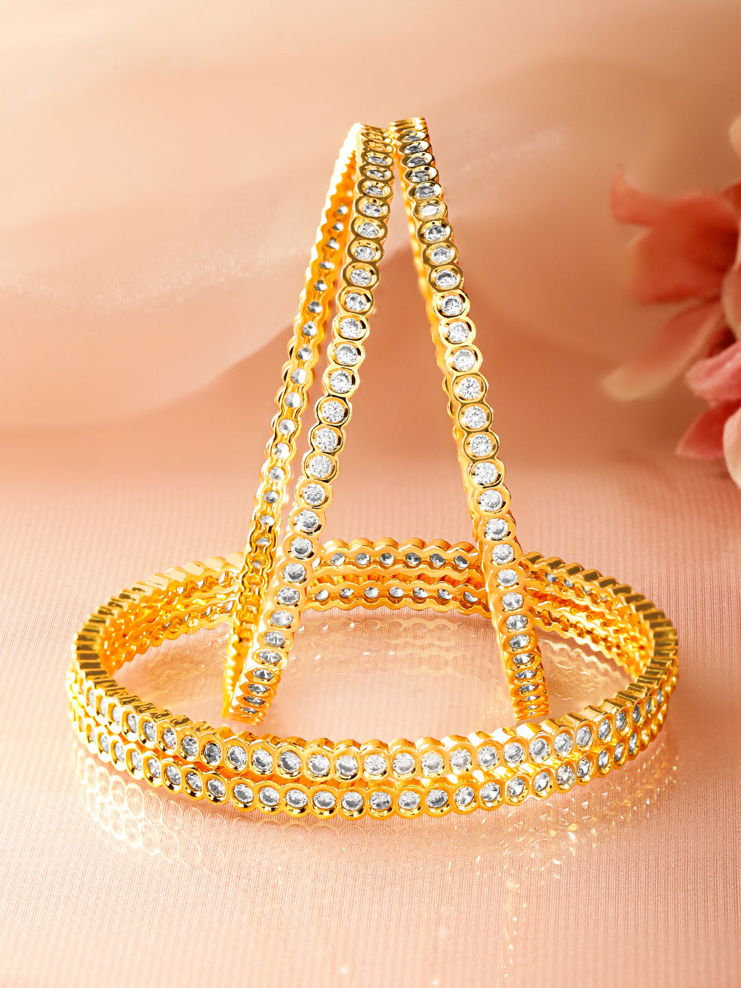 Gold Toned American Diamond Zirconia Studded Bangles Set Of 4