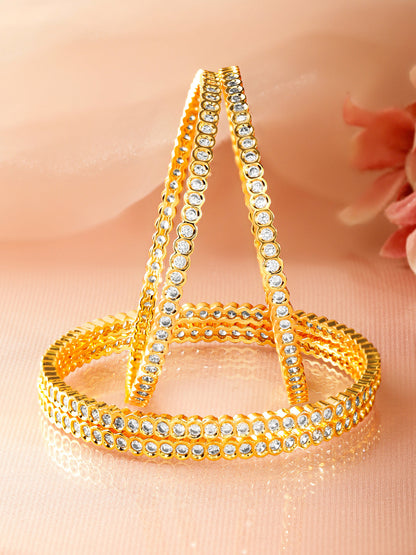 Gold Toned American Diamond Zirconia Studded Bangles Set Of 4