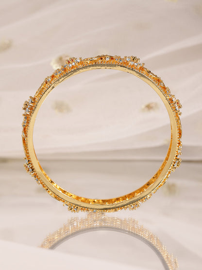 Rubans Set of 2, 22K Gold-Plated Ruby, Emerald & Cubic Zirconia Studded Handcrafted Bangles