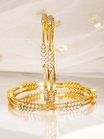 Rubans Set of 4, 22K Gold-Plated & Cubic Zirconia Studded Handcrafted Bangles