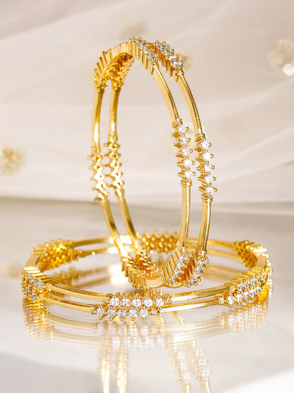 Rubans Set of 4, 22K Gold-Plated & Cubic Zirconia Studded Handcrafted Bangles