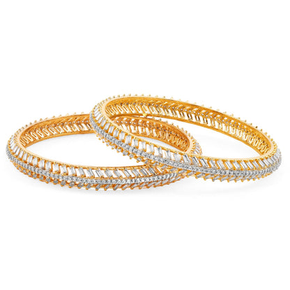 Rubans Set of 2 22K Gold-Plated Dual-Tone Cubic Zirconia Studded Handcrafted Premium Bangles