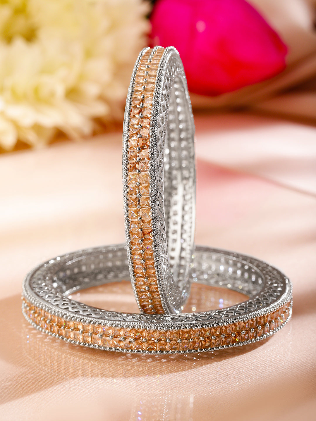 Dual Toned Silver Finish Bangles